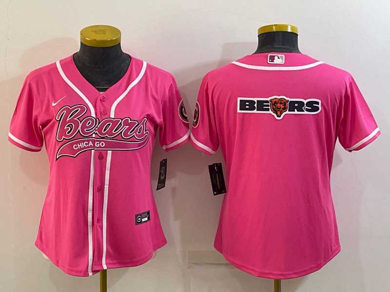 Womens Chicago Bears Pink Team Big Logo With Patch Cool Base Stitched Baseball Jersey